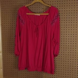 Raspberry pink peasant embroidered blouse size XXL